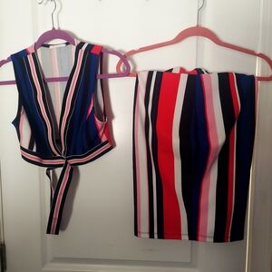 Striped Two-Piece Set with Tie Front